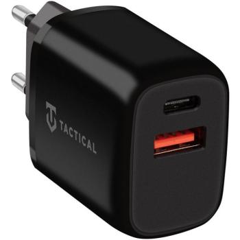 Hálózati töltő adapter, 20W, USB aljzat, USB Type-C aljzat, gyorstöltés, PD, QC 3.0, Tactical Base Plug Dual, fekete kép