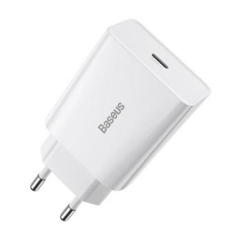 Hálózati töltő adapter, 20W, USB Type-C aljzat, gyorstöltés, PD, Baseus Speed Mini, fehér kép