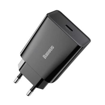 Hálózati töltő adapter, 20W, USB Type-C aljzat, gyorstöltés, PD, Baseus Speed Mini, fekete kép
