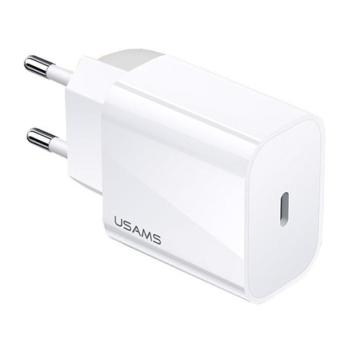 Hálózati töltő adapter, 20W, USB Type-C aljzat, gyorstöltés, PD, Usams T34, fehér kép