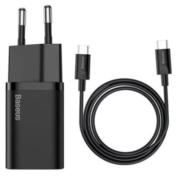 Hálózati töltő adapter, 25W, USB Type-C aljzat, USB Type-C kábellel, gyorstöltés, PD 3.0, QC 3.0, Baseus, fekete kép