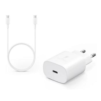 Hálózati töltő adapter, 25W, USB Type-C aljzat, USB Type-C - USB Type-C kábellel, PD 3.0, PDO / PPS, gyorstöltés, Samsung, fehér, gyári kép