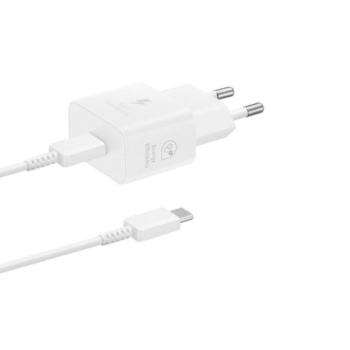 Hálózati töltő adapter, 25W, USB Type-C aljzat, USB Type-C - USB Type-C kábellel, PD, GaN, gyorstöltés, Samsung, fehér, gyári kép