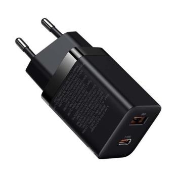 Hálózati töltő adapter, 30W, USB aljzat, USB Type-C aljzat, gyorstöltés, PD 3.0, QC 3.0, Baseus Super SI Pro, fekete kép