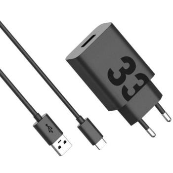 Hálózati töltő adapter, 33W, USB aljzat, USB Type-C kábellel, gyorstöltés, Motorola TurboPower, fekete, gyári kép