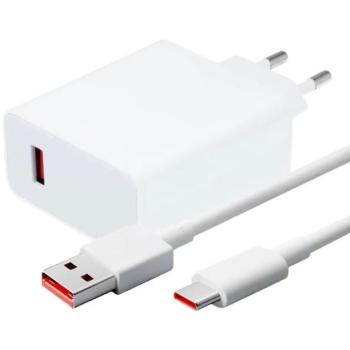 Hálózati töltő adapter, 33W, USB aljzat, USB Type-C kábellel, gyorstöltés, PD, QC, Xiaomi Charging Combo, fehér, gyári kép