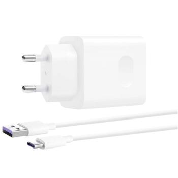 Hálózati töltő adapter, 40W, USB aljzat, USB Type-C kábellel, gyorstöltés, Huawei CP84, fehér, gyári kép