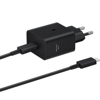 Hálózati töltő adapter, 45W, USB Type-C aljzat, USB Type-C - USB Type-C kábellel, PD, PDO / PPS, gyorstöltés, Samsung, fekete, gyári kép