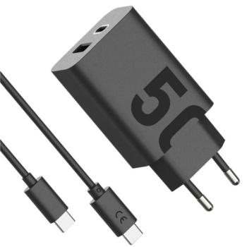 Hálózati töltő adapter, 50W, USB aljzat, USB Type-C aljzat, USB Type-C - USB Type-C kábellel, PD, gyorstöltés, Motorola TurboPower, fekete, gyári kép