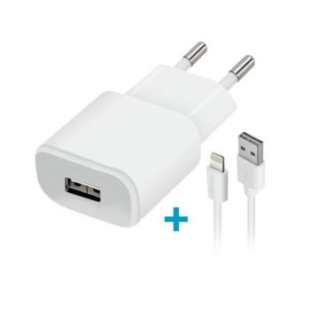 Hálózati töltő adapter, 5V / 1000 mAh, USB aljzat, Lightning kábellel, Forever, fehér, TC-01 kép