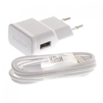 Hálózati töltő adapter, 5V / 1000 mAh, USB aljzat, microUSB kábellel, Samsung, fehér, gyári kép