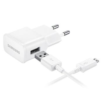 Hálózati töltő adapter, 5V / 1550mA, USB aljzat, microUSB kábellel, Samsung, fehér, gyári kép