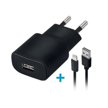 Hálózati töltő adapter, 5V / 2000 mAh, USB aljzat, Lightning kábellel, Forever, fekete, TC-01 kép