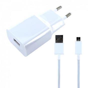 Hálózati töltő adapter, 5V / 2000 mAh, USB aljzat, microUSB kábellel, gyorstöltés, Xiaomi, fehér, gyári kép