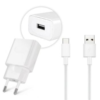 Hálózati töltő adapter, 5V / 2000 mAh, USB aljzat, USB Type-C kábellel, gyorstöltés, Huawei, fehér, gyári kép