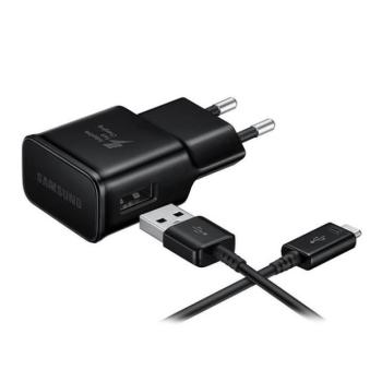 Hálózati töltő adapter, 5V / 2000mA, USB aljzat, microUSB kábellel, gyorstöltés, Samsung, fekete, gyári kép