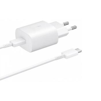 Hálózati töltő adapter, 5V / 3000mA, USB Type-C aljzat, USB Type-C kábellel, PD, gyorstöltés, Samsung, fehér, gyári kép