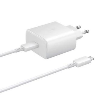 Hálózati töltő adapter, 65W, USB Type-C aljzat, USB Type-C - USB Type-C kábellel, PD, gyorstöltés, Samsung, fehér, gyári kép