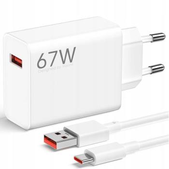 Hálózati töltő adapter, 67W, USB aljzat, USB Type-C kábellel, gyorstöltés, PD, Xiaomi, fehér, gyári kép