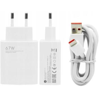 Hálózati töltő adapter, 67W, USB aljzat, USB Type-C kábellel, gyorstöltés, Xiaomi Charging Combo, fehér, gyári kép