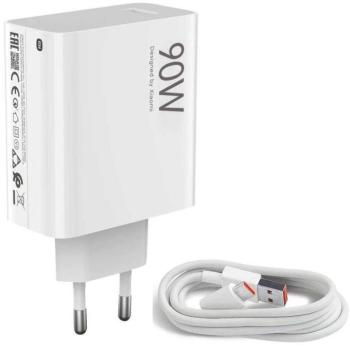 Hálózati töltő adapter, 90W, USB aljzat, USB Type-C kábellel, gyorstöltés, Xiaomi Hypercharge Combo, fehér, gyári kép