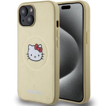 Hello Kitty HKHMP15SPGHCKD iPhone 15 6.1&quot; arany keménytok bőr Kitty Head MagSafe kép