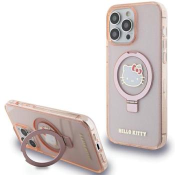 Hello Kitty HKHMP15XHRSGEP iPhone 15 Pro Max 6.7&quot; rózsaszín keménytok gyűrűs állvány Glitter Electrop Logo MagSafe kép