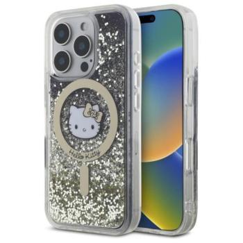 Hello Kitty HKHMP16LLGDIK Liquid Glitter Fever MagSafe-kompatibilis keménytok iPhone 16 Pro - fekete kép