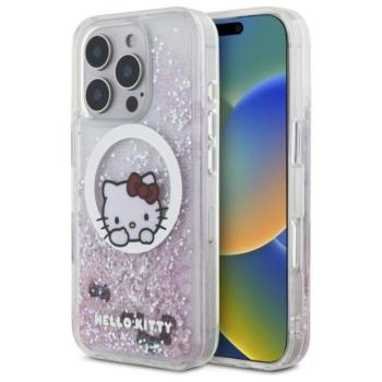 Hello Kitty HKHMP16XLSWKH Liquid Glitter Sweet Kitty Bows MagSafe-kompatibilis keménytok iPhone 16 Pro - fehér kép