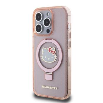 Hello Kitty IML Ringstand Glitter Kitty Head Logo Apple iPhone 15 Pro Max MagSafe hátlap tok, rózsaszín kép
