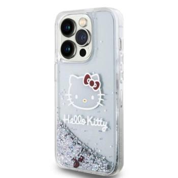 Hello Kitty Liquid Glitter Electroplating Head Logo Apple iPhone 15 Pro hátlap tok, átlátszó kép