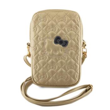 Hello Kitty PU Leather Quilted Pattern Kitty Head Logo telefontartó táska, arany kép