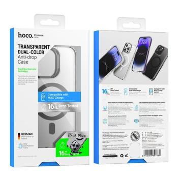 HOCO AS6 leesésgátló tok Magsafe kompatibilis iPhone 15 átlátszó fekete kép