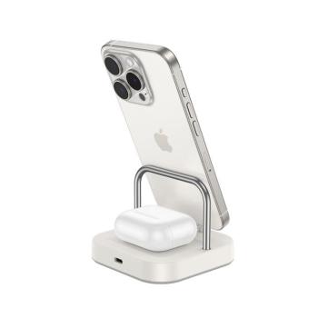 HOCO asztali töltő 2in1 Type C + vezeték nélküli töltés 5W PD QC 3A 30W CQ16B tejfehér kép