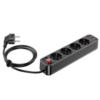 Hoco Aura NS1 power strip 4-bit elosztó aljzat + 2xUSB-AQC3.0 18W + USB-C PD 20W, fekete kép