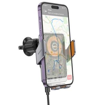HOCO autós telefontartó szellőzőnyílásra rögzíthető vezeték nélküli töltés 15W Discovery HW7 szürke kép