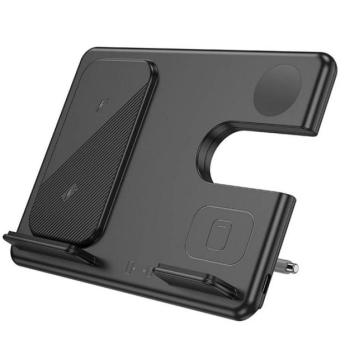 HOCO CQ1 asztali töltőállvány 3in1 (15W, wireless, gyorstöltő, Samsung Watch töltő, kitámasztó) FEKETE Samsung Galaxy Z Fold6 (SM-F956), Galaxy Z Flip6 (SM-F741), Galaxy S25 (SM-S931) kép