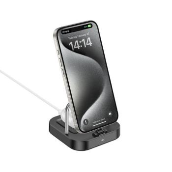 Hoco CQ16B 2in1 USB-C + vezeték nélküli asztali töltő, 5W, PD, QC, 3A, 30W, fekete kép