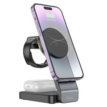 Hoco CQ3 wireless töltő 3in1 15W, MagSafe, fekete kép