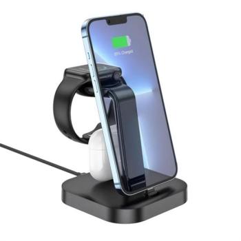 HOCO CW43 asztali töltőállvány 3in1 (5W, wireless, Apple Watch töltő) FEKETE Apple iPhone SE 4 (2025), iPhone 16, iPhone 16 Plus kép