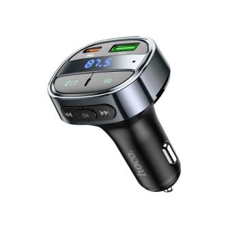 Hoco E70 bluetooth FM transmitter / autós töltő, USB-A-USB-C, digitális kijelző, PD, QC3.0, 5A, 30W, fekete kép