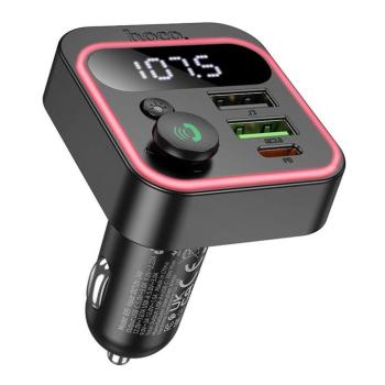 Hoco E85 bluetooth FM transmitter / autós töltő, 2xUSB-A-USB-C, PD, QC3.0, 20W, fekete kép
