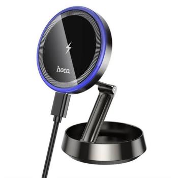 HOCO HW33 autós tartó (műszerfalra, mágneses, 360°, wireless, gyorstöltő, 15W, összehajtható) FEKETE kép