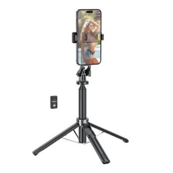 HOCO K21 szelfibot (univerzális, alumínium tripod állvány, állítható, bluetooth távkioldó, 137cm, 4.5-7.0&quot; méret) FEKETE Sony C5, Motorola E3, Motorola Z3 kép