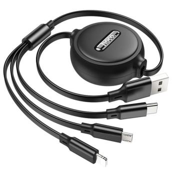 HOCO kábel USB 3in1 iPhone Lightning 8-pin + Micro + C típus X75 fekete kép