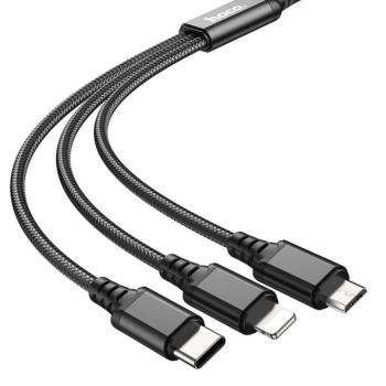 HOCO kábel USB 3in1 iPhone Lightning 8-pin + Micro + C típus X76 fekete kép
