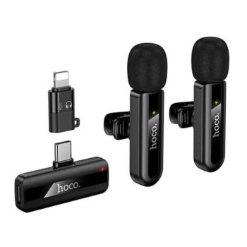 HOCO L20A bluetooth mikrofon 2db (Type-C/Lightning, LAVALIER csíptethető, zajszűrő) FEKETE kép