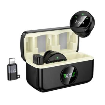HOCO L22 bluetooth mikrofon 2db (Type-C/Lightning, LAVALIER csíptethető, zajszűrő) FEKETE kép