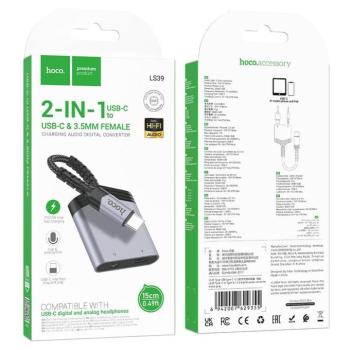 Hoco LS39 Type-C - Type-C/3.5mm jack adapter 27W - szürke kép