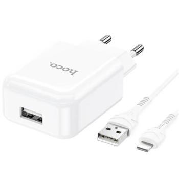 HOCO N2 hálózati töltő USB aljzat (10W, gyorstöltő + lightning kábel) FEHÉR kép